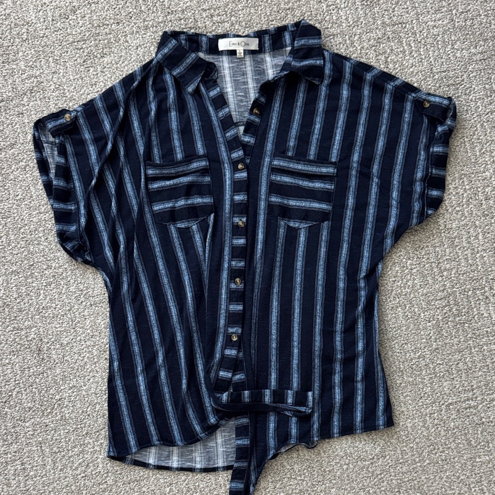 Love Tree Navy Striped Blouse. Like new, no rips or stains.